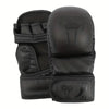 A pair of black thickened PU boxing gloves for MMA and Muay Thai training.