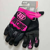 A pair of bright pink and black racing cycling gloves for full finger protection.