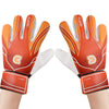 Pair of orange and white non-slip soccer goalie gloves with double wrist protection
