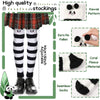 Schwarz-weißes Panda-Muster, flauschige Über-Knie-Socken mit Karomrand