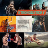 A collage showing various athletes exercising and applying athletic support tape for injury prevention.