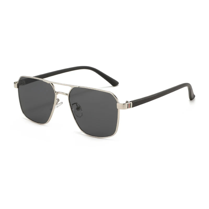 Classic square aviator sunglasses with black frames and dark lenses