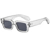 Clear acetate frame sunglasses with dark lenses and rivet details