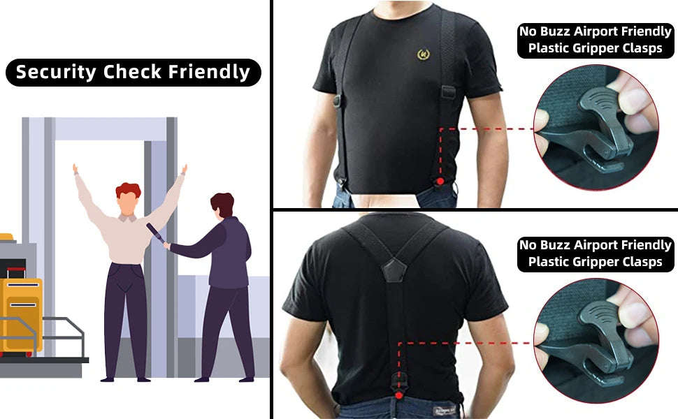 Airport-Friendly Y-Back Suspenders with Plastic Clips