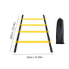 Black agility ladder with yellow rungs and a black carrying bag shown flat.
