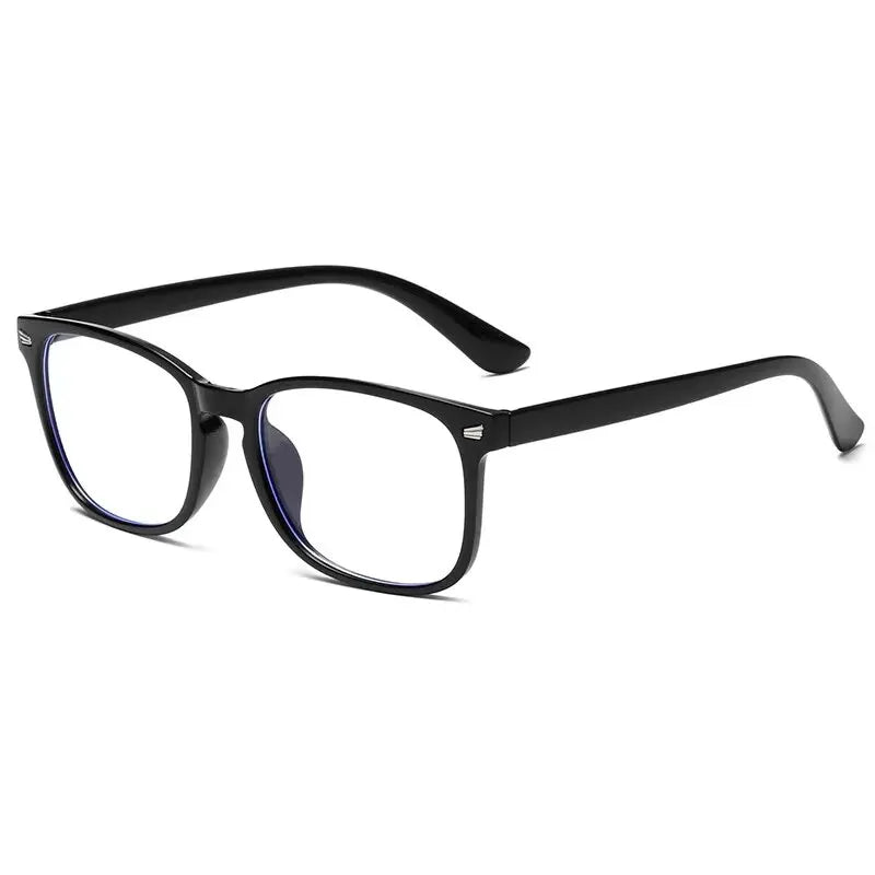 A pair of black elegant anti-blue light reading glasses viewed from the front.