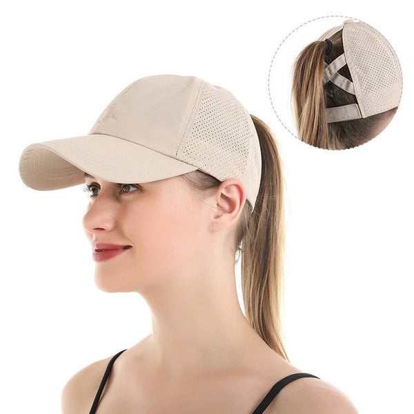 Women's Quick-Dry Mesh Baseball Cap with Ponytail Opening