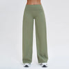 Olive green high-waist wide-leg yoga leggings worn by a person.