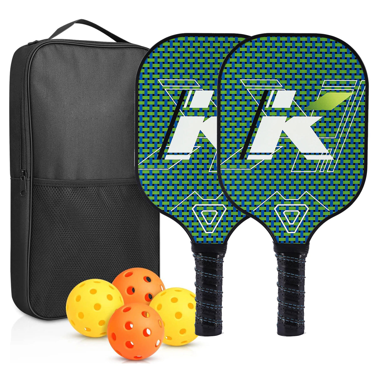 2-Piece Fiberglass Pickleball Paddle Set with 4 Balls for Beginners
