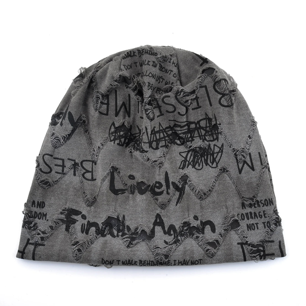 Vintage Letter Print Beanie Hat with Fleece Lining