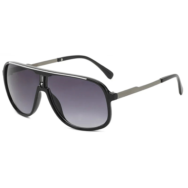 Classic neutral sunglasses with dark gray lenses and black frames shown from the front.