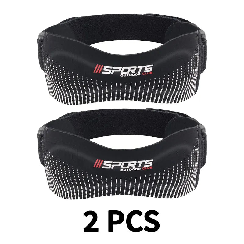 Two black sports outdoor club knee straps for tendon support