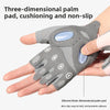Gray silicone three-dimensional palm pad glove shown on a hand for cushioning and non-slip grip.