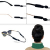 Three sets of adjustable anti-slip glasses straps shown individually and on a person's head.