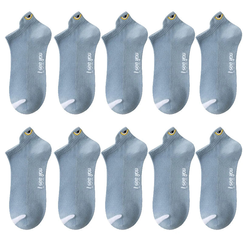 A set of light blue men's breathable ankle boat socks shown from the side.