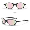 Front view of COL.2 polarized sunglasses with a pink-tinted lens and black frame.