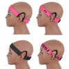 A pink adjustable lace wig band is shown on a mannequin head, demonstrating its fit and design.