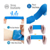 Blue kinesiology tape featuring a precut strip design, no glue residue, and a water wave pattern.
