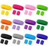 A set of nine colorful athletic sweatband hairbands in various colors including yellow, pink, green, purple, and black.