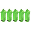 Five pairs of bright lime green ankle boat socks displayed side by side.