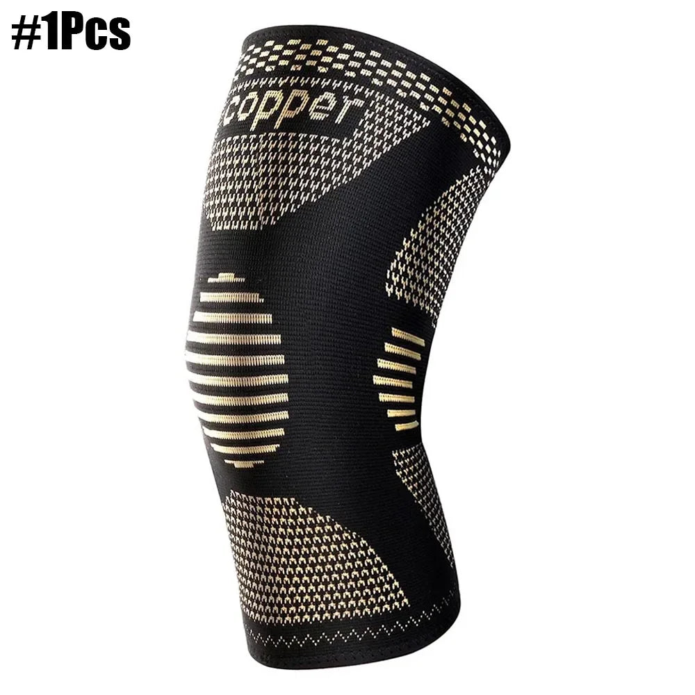 Black copper patterned knee compression sleeve for joint pain relief