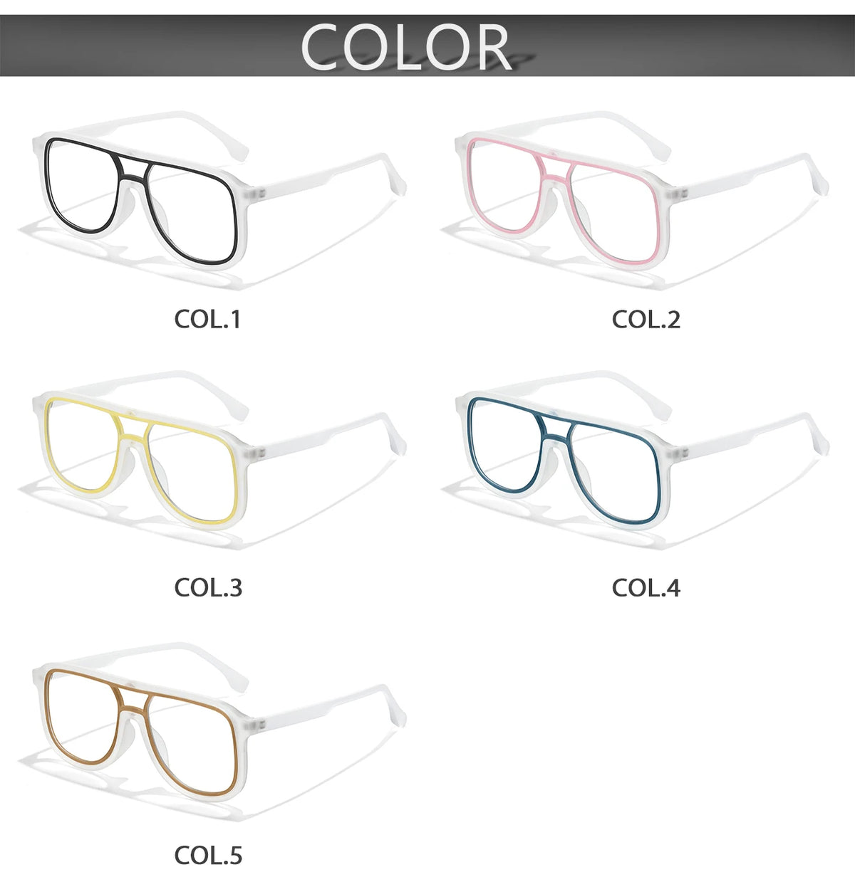 Cinco variaciones de color de gafas de ciclismo fotoquímicas mostradas sobre un fondo blanco.