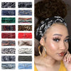 Colección de diademas elásticas con estampados para el cabello, mostradas en varios diseños y colores.