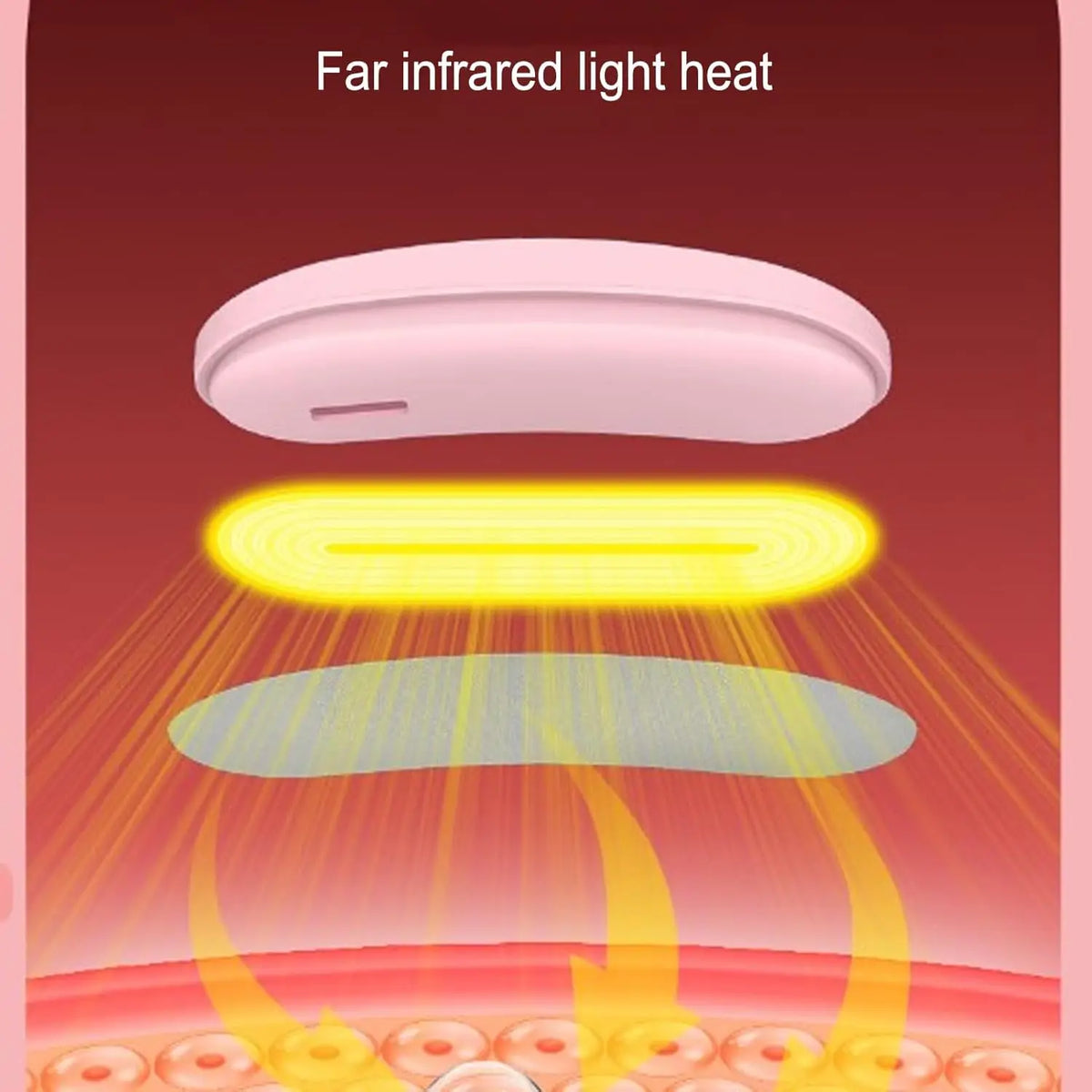 A pink infrared light heating pad emitting yellow light and heat rays onto a surface.