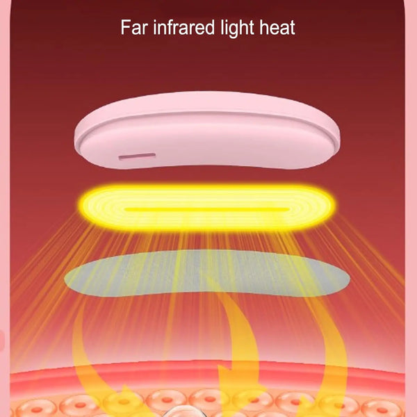 A pink infrared light heating pad emitting yellow light and heat rays onto a surface.