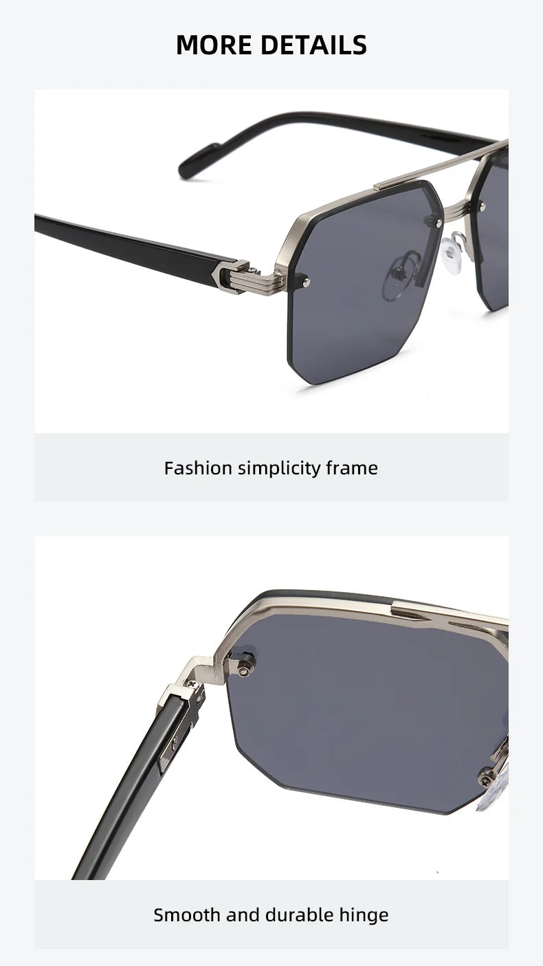 A pair of gray-tinted aviator sunglasses with a fashion simplicity frame and smooth hinge.