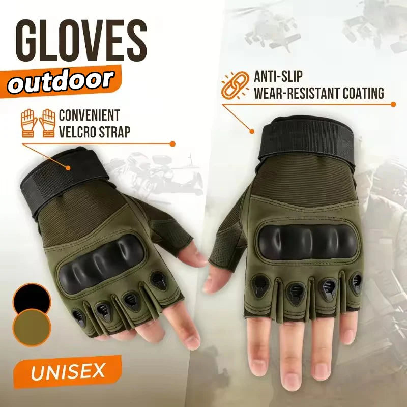 A pair of olive green unisex anti-slip wear-resistant outdoor gloves shown for training or protection.