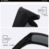 Close-up view of a black adjustable bracket design for sunglasses, highlighting the hinge mechanism.
