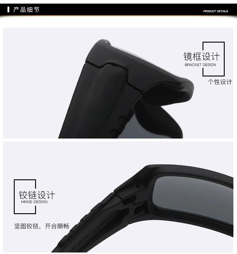 Close-up view of a black adjustable bracket design for sunglasses, highlighting the hinge mechanism.