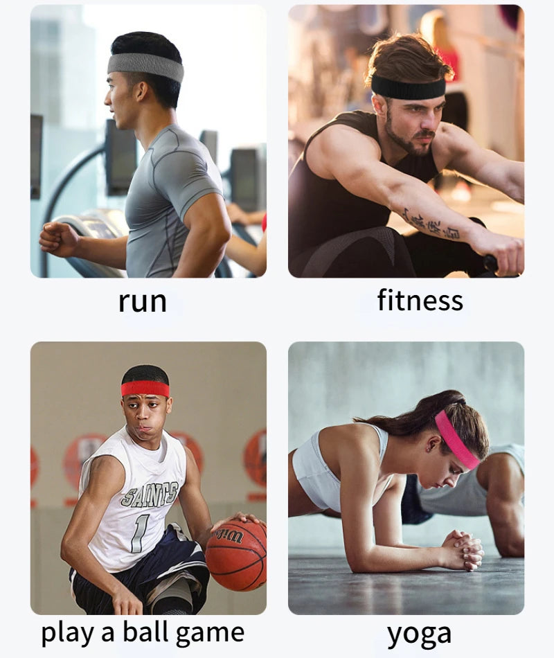 Four images showing people engaging in various activities like running, fitness training, playing a ball game, and yoga using