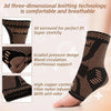 Black copper infused knitted ankle compression brace worn on a foot.