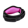 Black tennis elbow support brace with a pink cushioned pad for pain relief