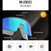 Diagram showing how HD anti-glare lenses filter harmful light and provide UV protection for sports sunglasses