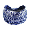 Large blue and white bohemian print hair wrap headband