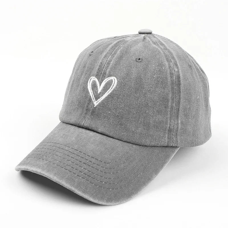 Peach Heart Embroidered Baseball Cap