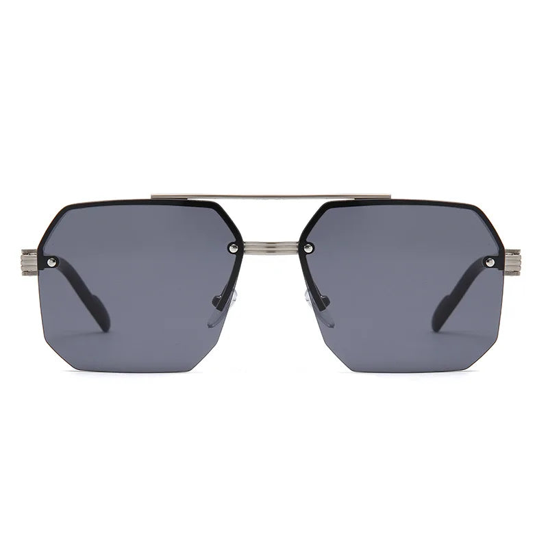 Gray retro double bridge aviator sunglasses with UV400 protection