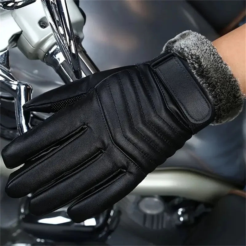 Black extreme cold-proof ski gloves worn on a hand, featuring a fuzzy cuff.