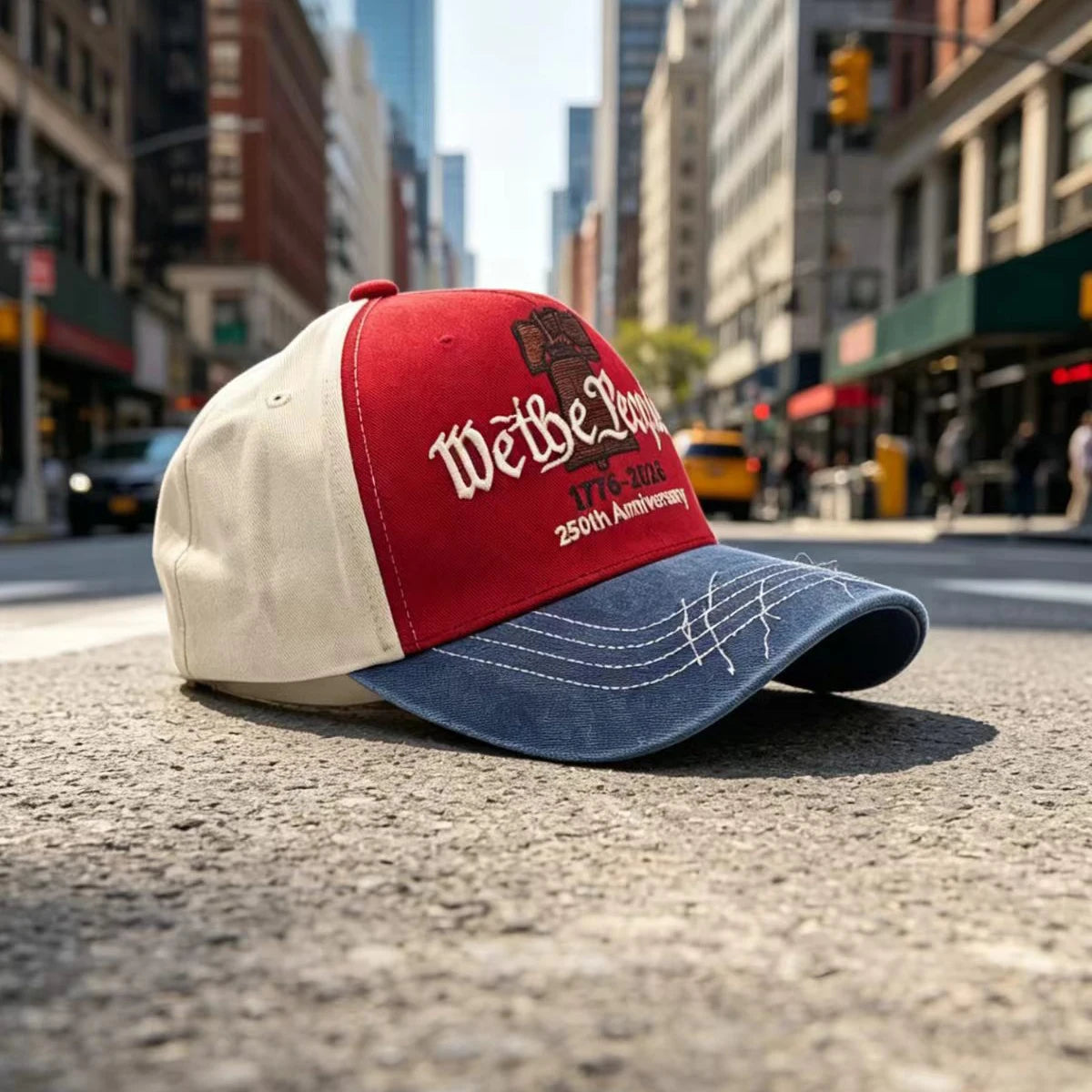 American Washed Baseball Cap with 'We the People' Commemorative Embroidery