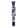 Black and white striped damper tape with a black clip for string noise reduction