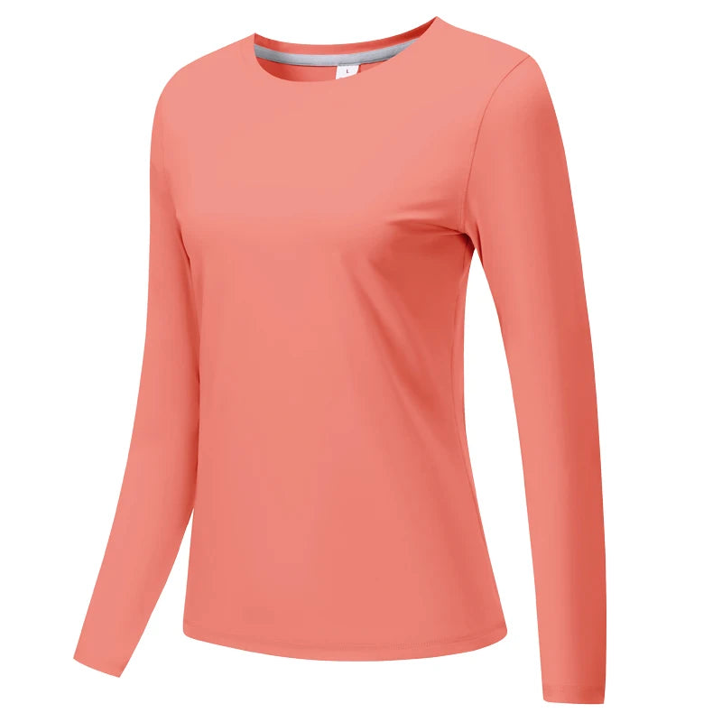 Top de yoga y running de manga larga, ligero y transpirable, color rosa coral.