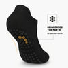 Black non-slip yoga socks featuring reinforced toe parts for seam-free comfort