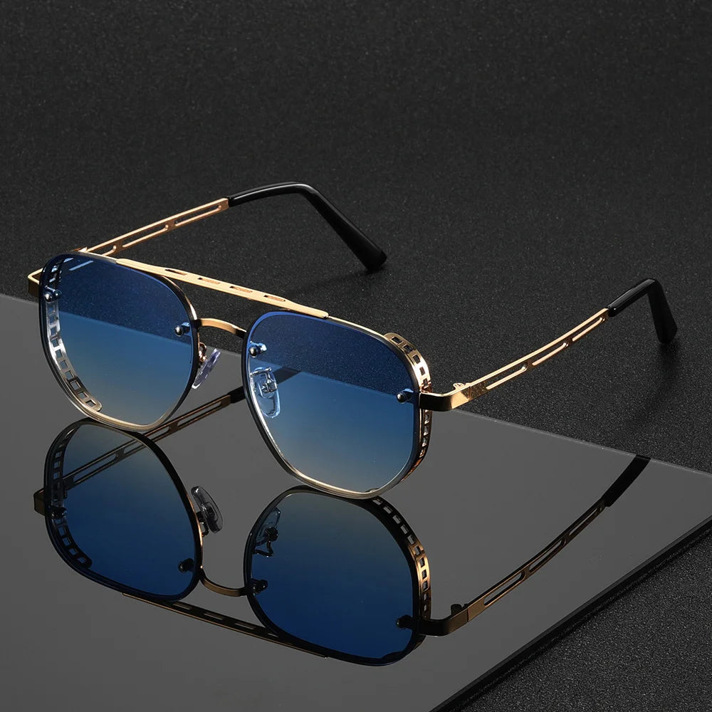 Classic Double-Beam Metal Sunglasses with UV400 Protection