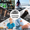 A collage showing various activities like running, flying, rest, nursing, and pregnancy, highlighting compression leg and cal
