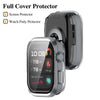 A clear protective case for a smartwatch is shown next to its full cover protector and watch pody protector.