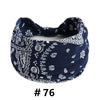 Navy blue boho print cotton headband tied in a bow