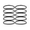 A set of five black multi-functional elastic sports headbands laid out on a white background.